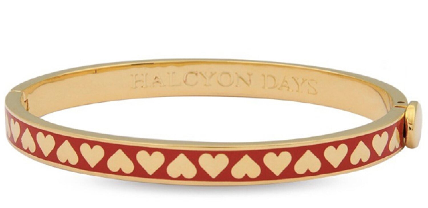 Halcyon Days 6mm Heart Red Gold Hinged Bangle Bracelet HBSHE0606G, MPN: HBSHE0606G, 5060171141365