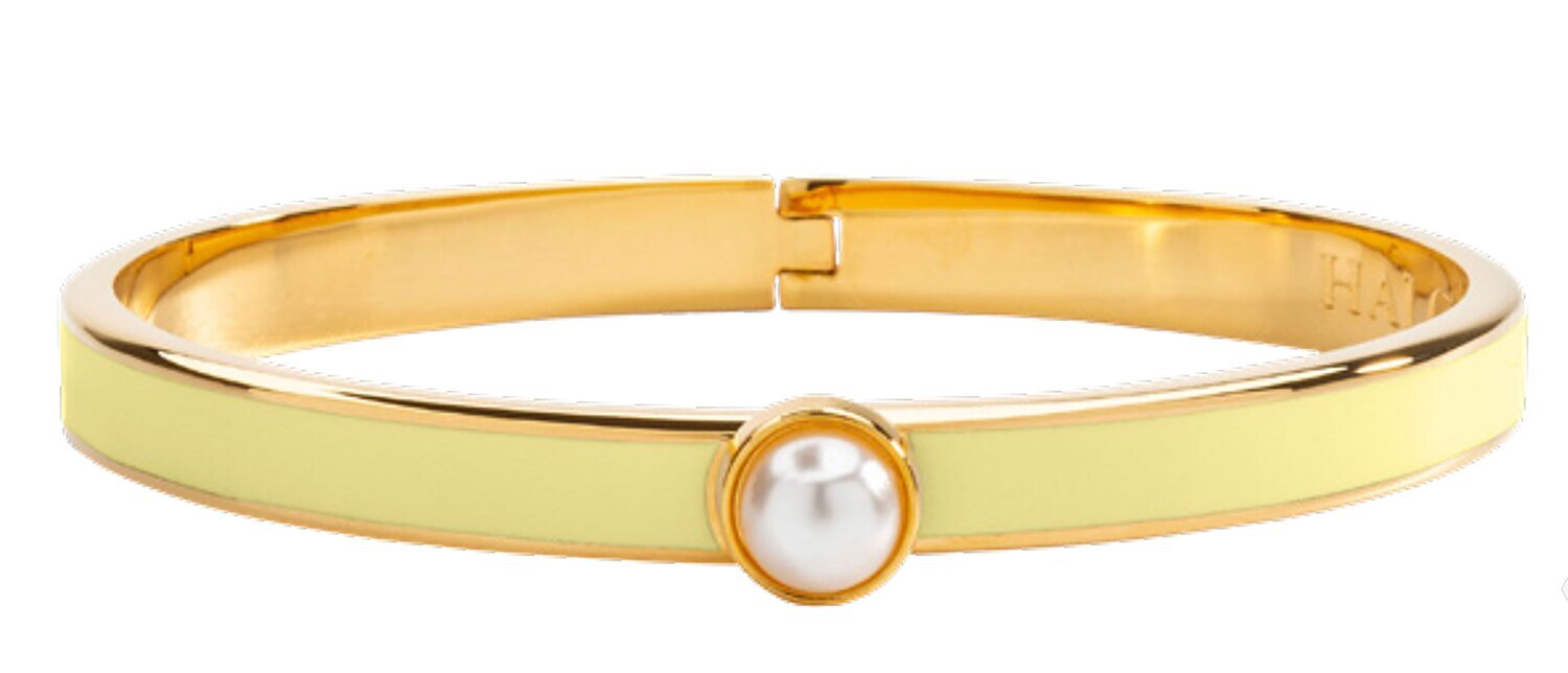 Halcyon Days 6mm Cabochon Pearl Buttercup Gold Hinged Bangle Bracelet HBSCB2006G, MPN: HBSCB2006G,