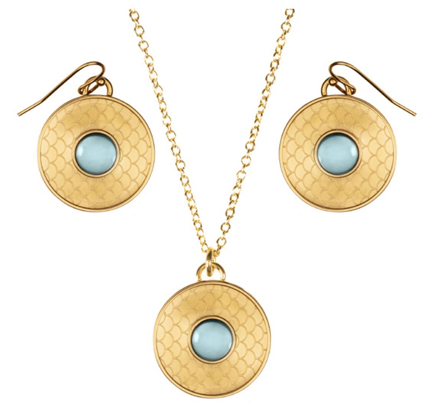 Halcyon Days Salamander Cabochon Aquamarine Gold Necklace &amp; Earrings Set PESAC30SET, MPN: PESAC30SE…
