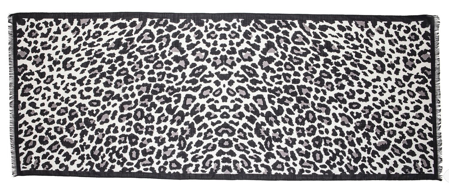 Halcyon Days Snow Leopard Print 170cm x 65cm Wool Silk Long Scarf SASLP25WS65, MPN: SASLP25WS65, 50…
