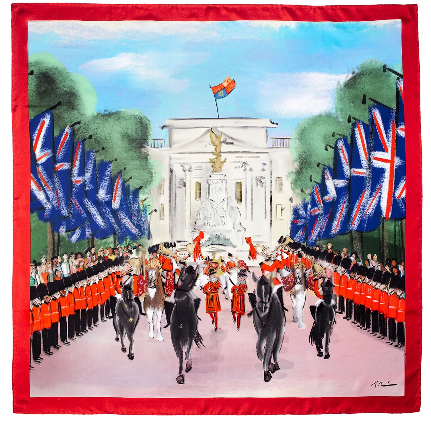 Halcyon Days TR Trooping the Colour Red 90cm x 90cm 100% Silk Scarf SATRT06SS90, MPN: SATRT06SS90,