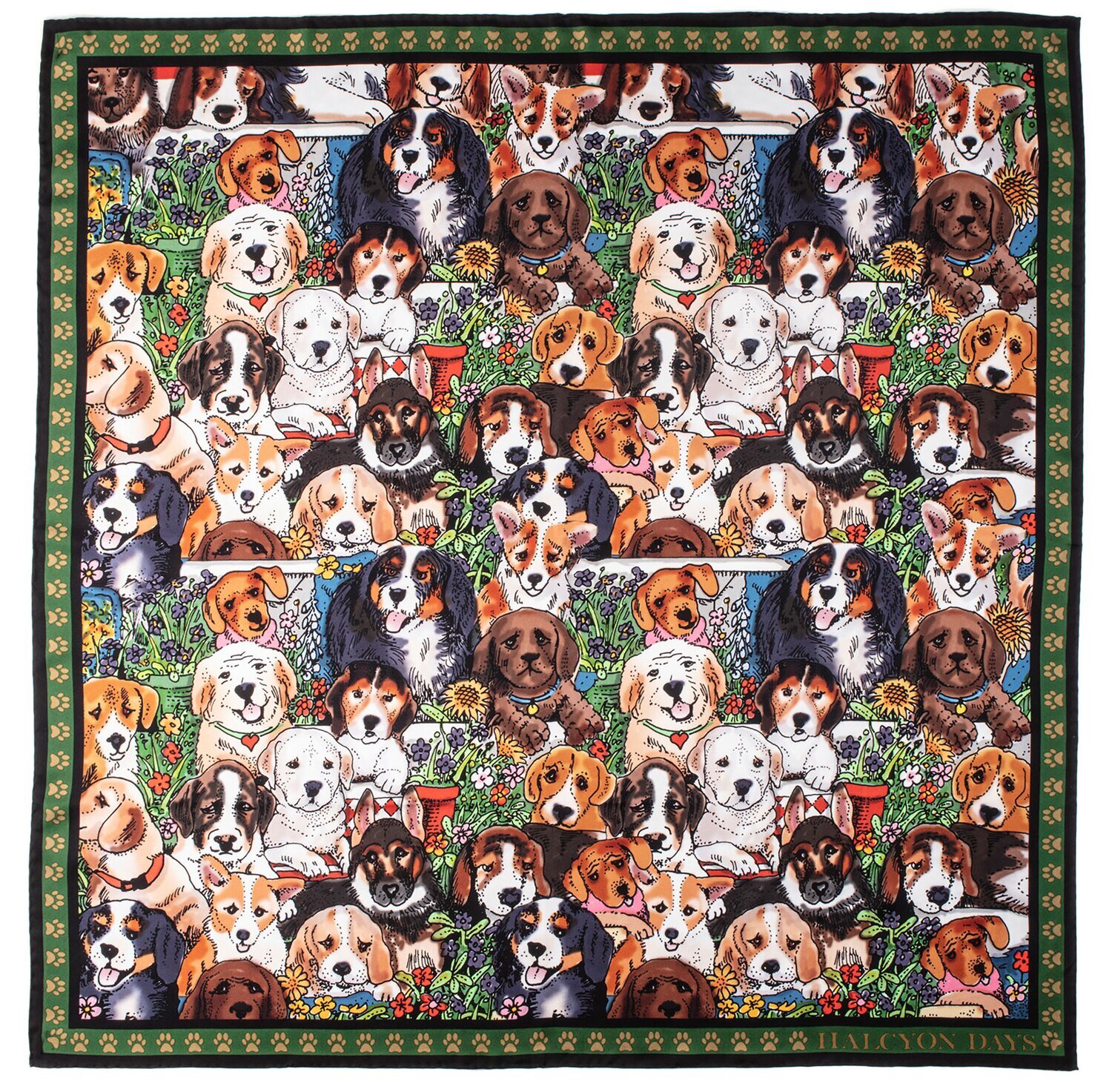 Halcyon Days Dogs Leave Pawprints 90x90 100% Silk Scarf SADLP01SS90, MPN: SADLP01SS90, 5056327808404