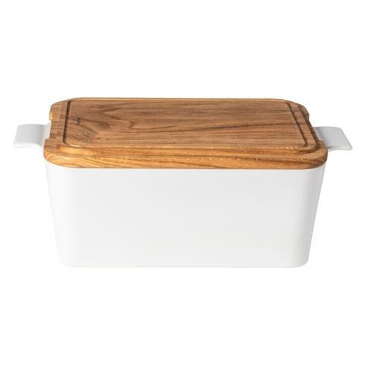 Casafina Ensemble Gift Rectangular Bread Box with Oak Wood White DX401-WHI