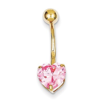 8Mm Pink Synthetic Diamond Heart Belly Dangle 10k Gold 10BD111, MPN: 10BD111, 191101730672