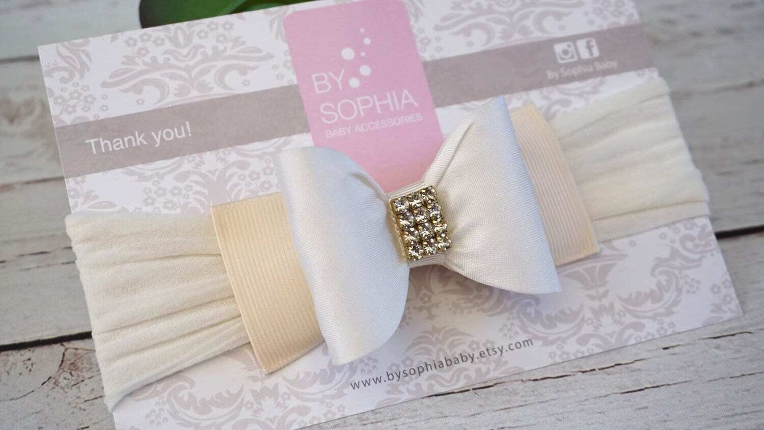 Ivory Bow Headband Baby Bow Headband Newborn Headband Photography Prop Headband Ivory Gold Headband…