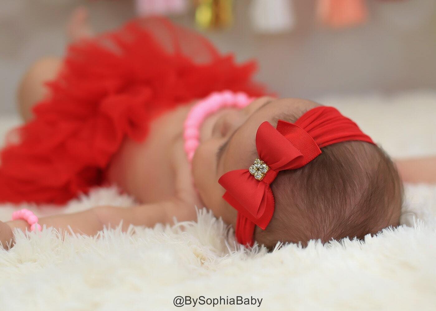 Red Baby Headband Christmas Headband Red Bow Headband Newborn Headband Baby Headband Bow Headband R…
