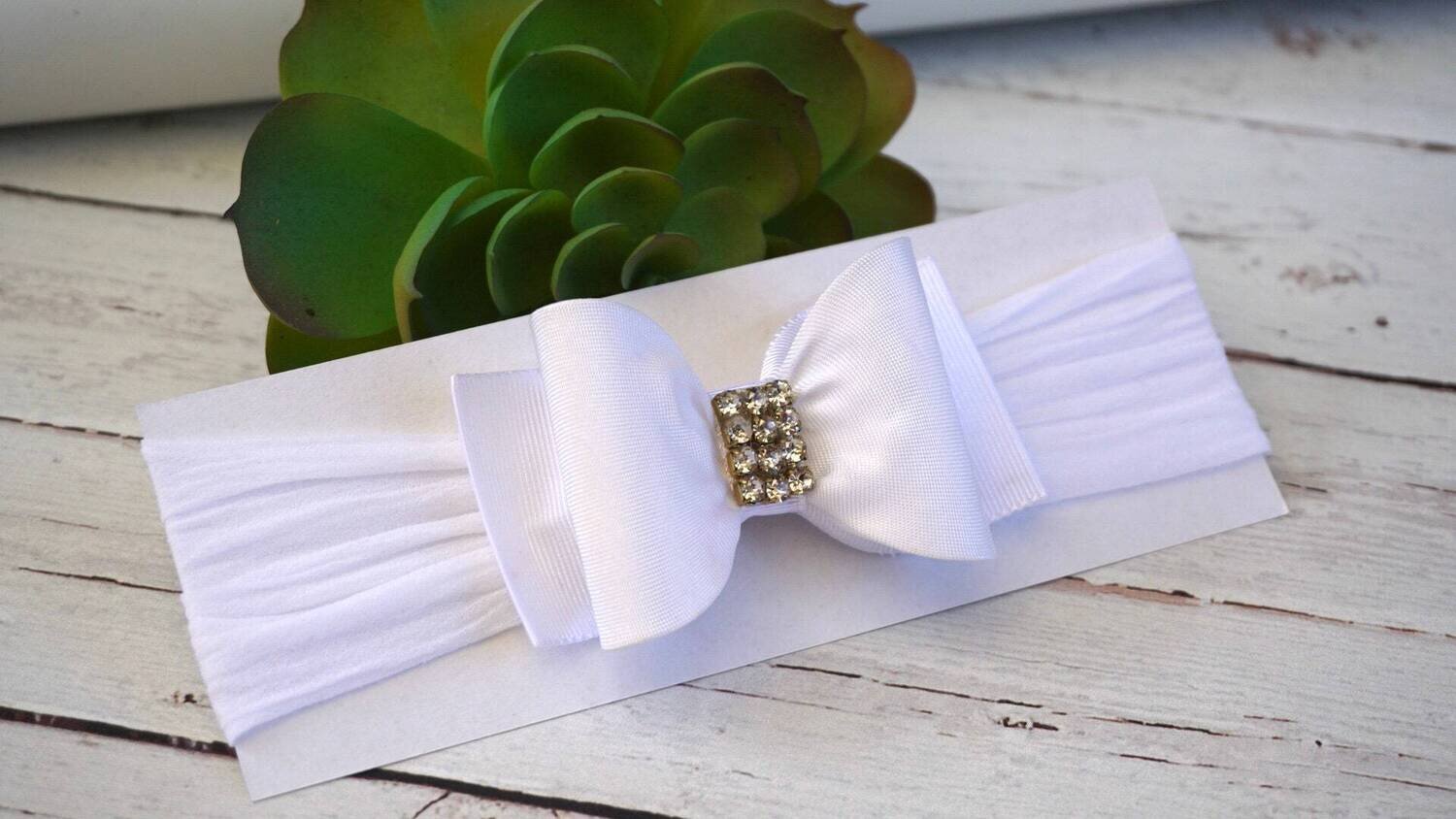 Baby White Headband Bow Headband Baby Headband Photo Prop Baptism Headband White Bow Headband Newbo…
