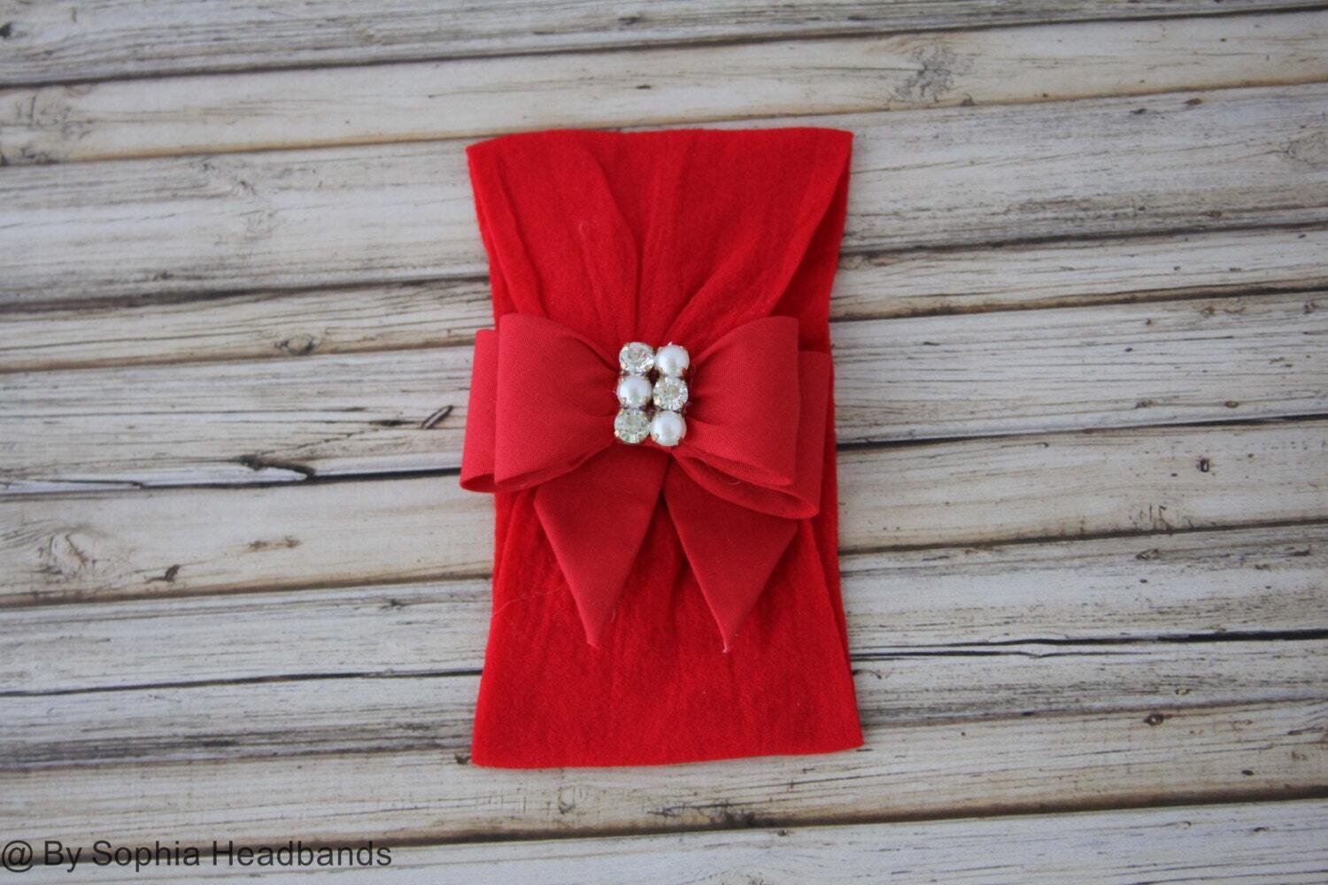 Baby Headband Red Bow Headband Christmas Headband Red Baby Headband Newborn Headband Red Baby Nylon…