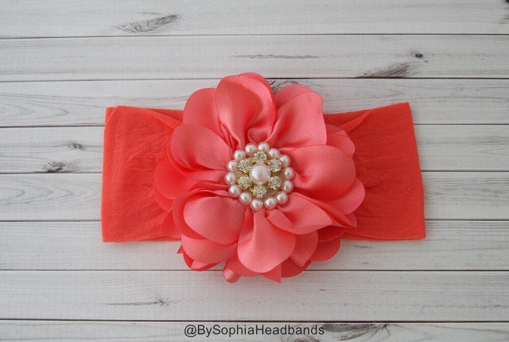 Baby Headband Headwrap Coral Flower Headband Baby Headband Baby Girl Headband Photo Prop Big Flower…