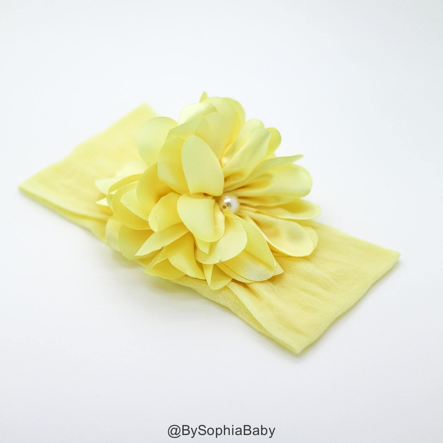 Light Yellow Flower Baby Headband Baby Flower Headband Newborn Headband Baby Girl Headband Big Flow…