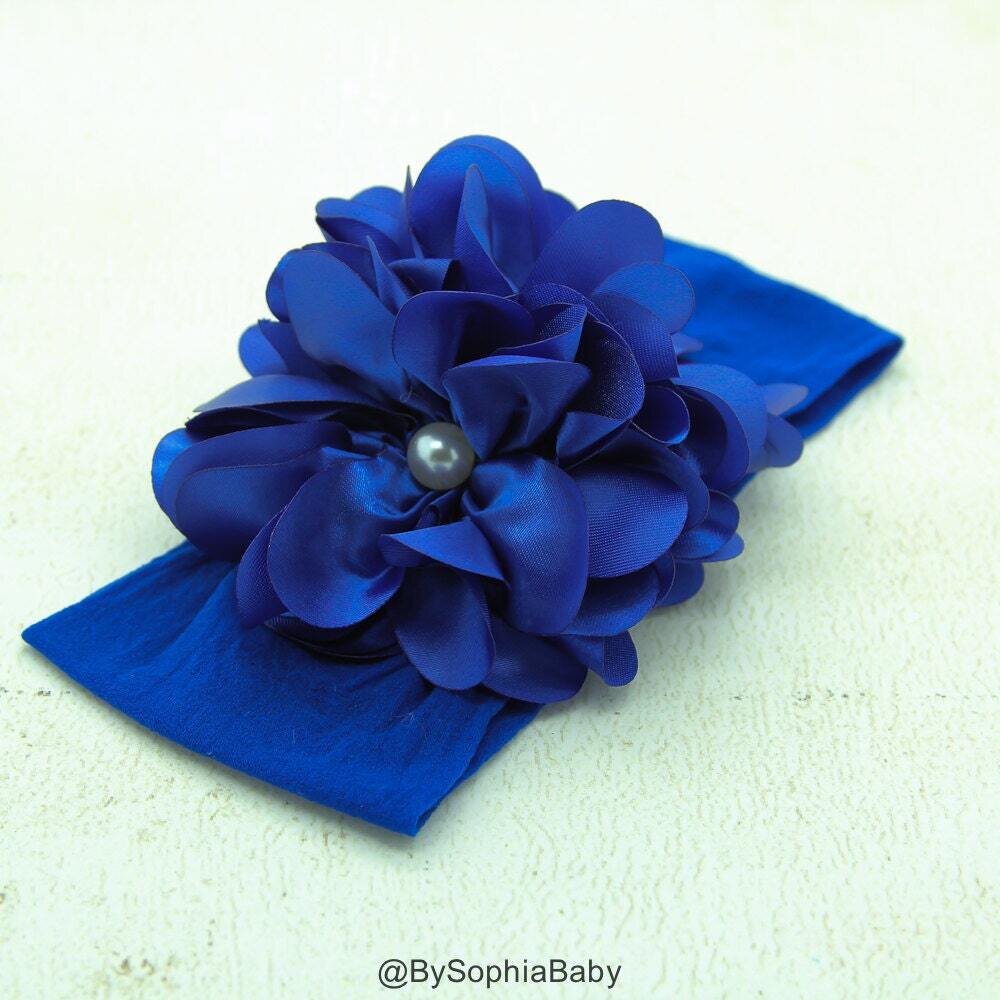 Baby Headband Royal Blue Headband Blue Flower Headband Photo Prop Baby Nylon Headband Toddler Blue …