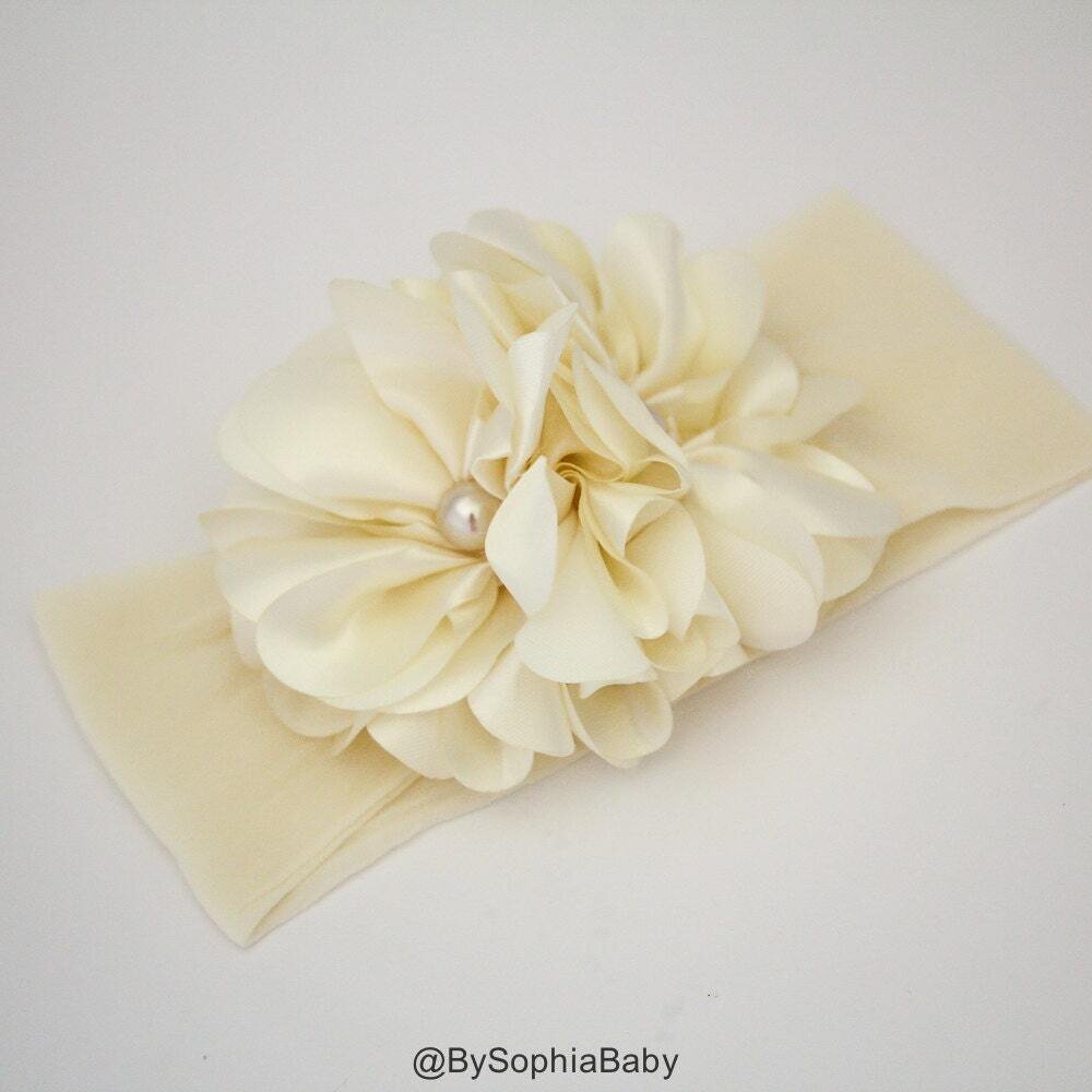 Ivory Flower Baby Headband Baby Flower Headband Newborn Headband Baby Girl Headband Photo Prop Big …