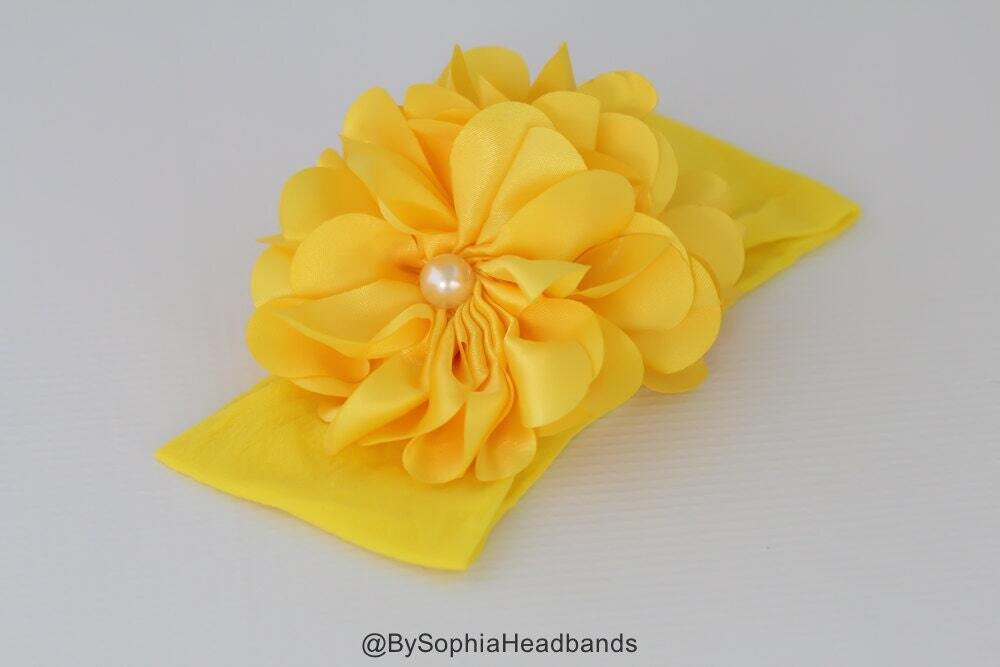 Yellow Flower Baby Headband Baby Flower Headband Newborn Headband Baby Girl Headband Photo Prop Big…