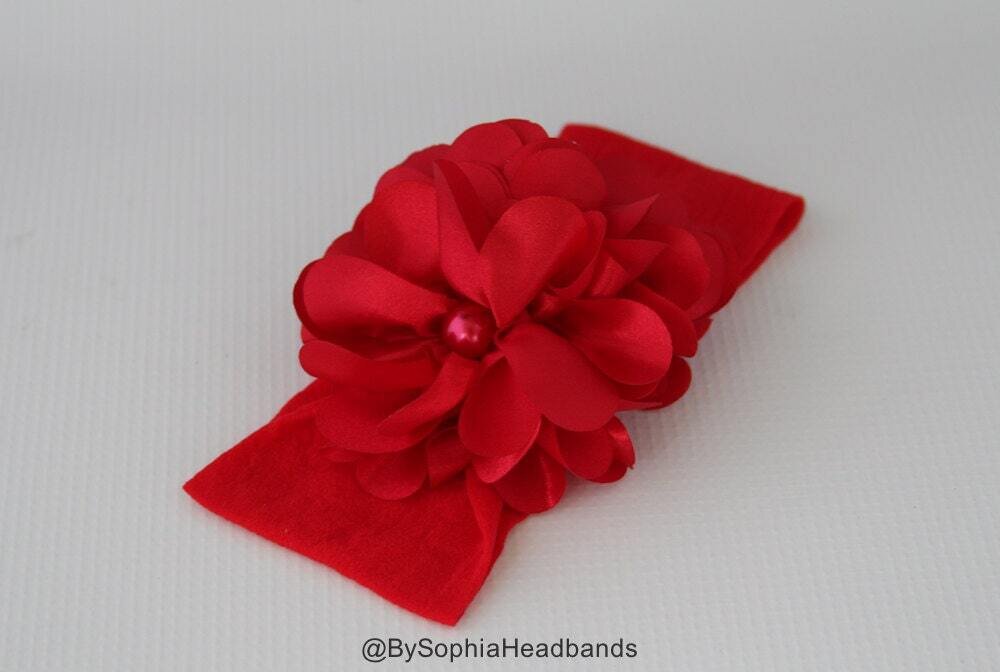 Red Baby Headband Christmas Headband Red Flower Headband Photo Prop Red Nylon Headband Toddler Red …