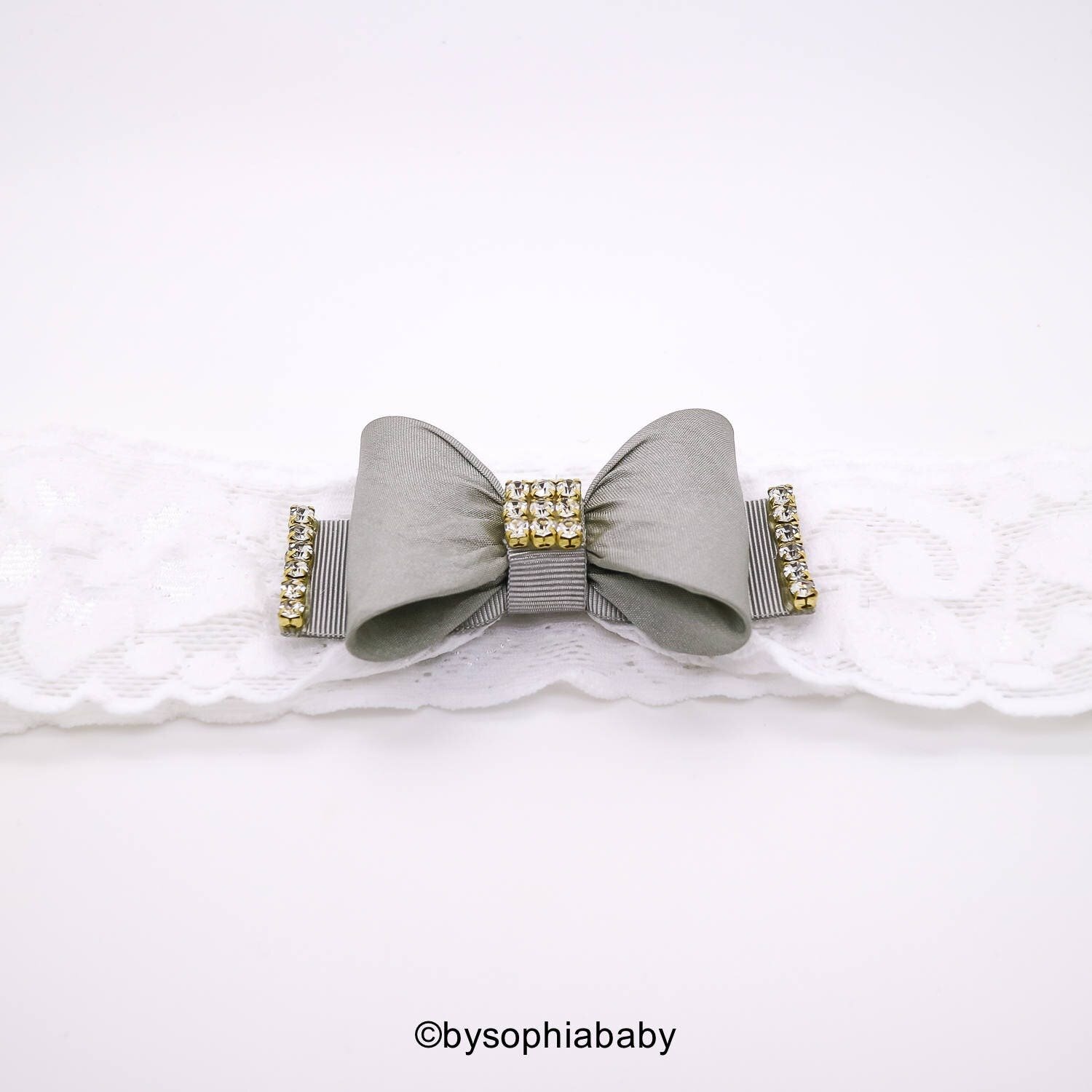 White Grey Baby Headband Baby Bow Headband Newborn Headband Photo Prop Baptism Headband Gray Baby H…