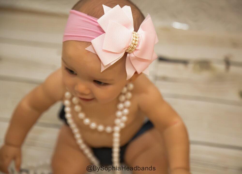 Baby Headband Headwrap Light Pink Big Bow Headband Light Pink Baby Bow Headband Newborn Headband Bi…