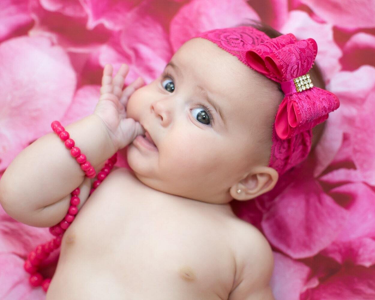Baby Headbands Pink Baby Lace Headband Girls Pink Head band Baby Girl Headband Baby Head wrap Baby …