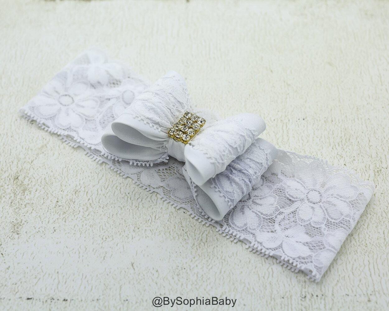 Baby Headband White Big Bow Lace Headband White Baby Headband Baby Girl Headband Photo Prop Baptism…