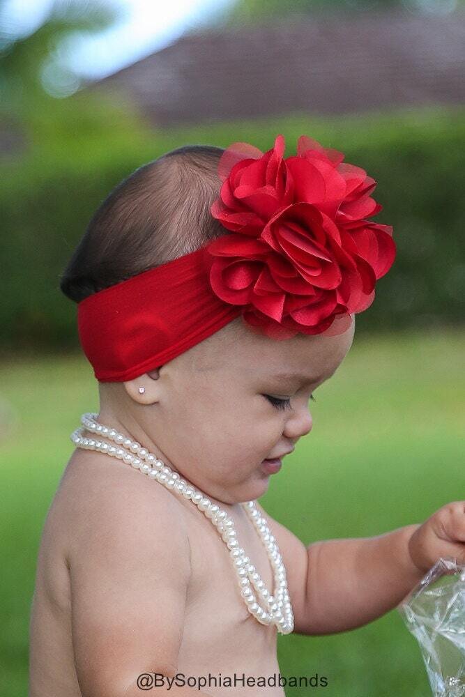 Baby Headband Red Flower Headband Red Baby Headband Big Flower Headband Flower Girl Headband Red Fl…