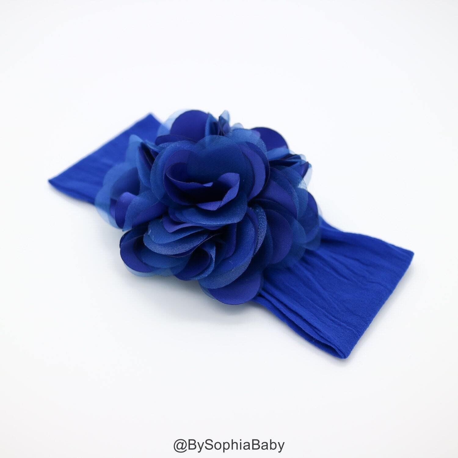Royal Blue Flower Headband Royal Blue Baby Headband Big Flower Nylon Headband Flower Girl Headband …
