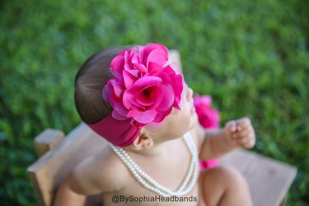 Baby Headband Hot Pink Flower Headband Pink Baby Headband Big Flower Headband Flower Girl Headband …