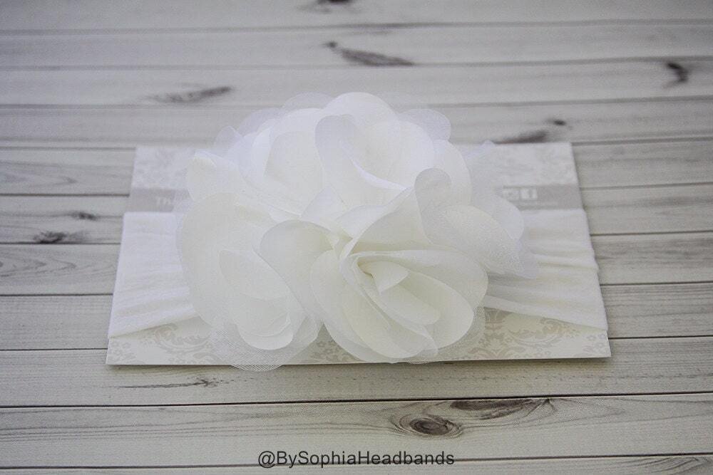 White Flower Headband White Baby Headband Big Flower Headband Flower Girl Headband White Big Flower…