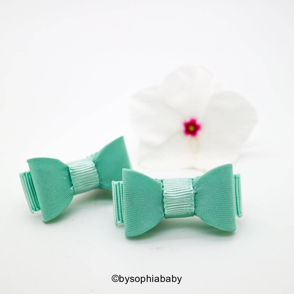 Newborn Baby Bow Aqua Green Baby Bow Teal Baby Hair Pin Small Baby Bow Hair Clip Flower Girl Baby S…