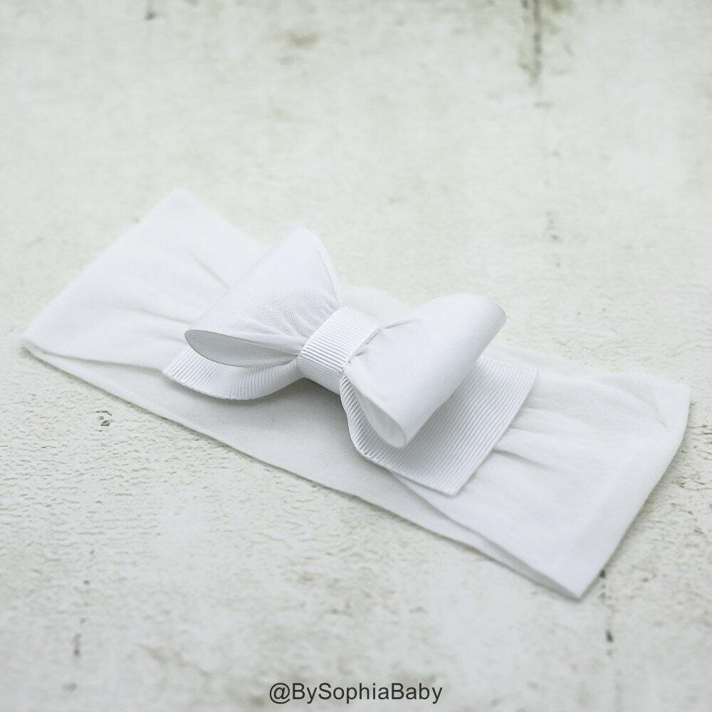 White Baby Headband Baby Bow Headband Newborn Headband White Bow Headband Photography Prop White Ba…