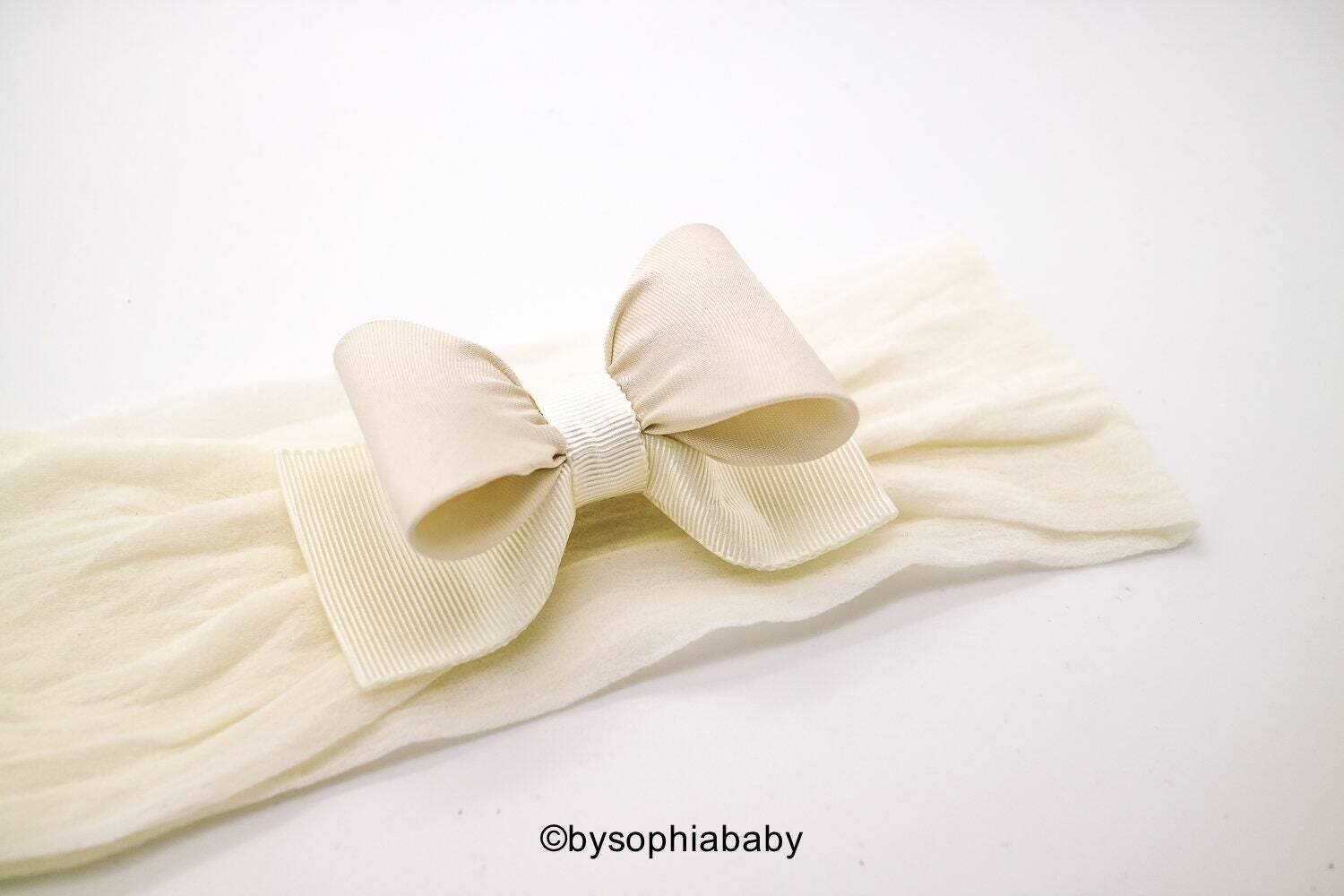 Ivory Baby Headband Baby Bow Headband Newborn Headband Ivory Bow Headband Photography Prop White Ba…