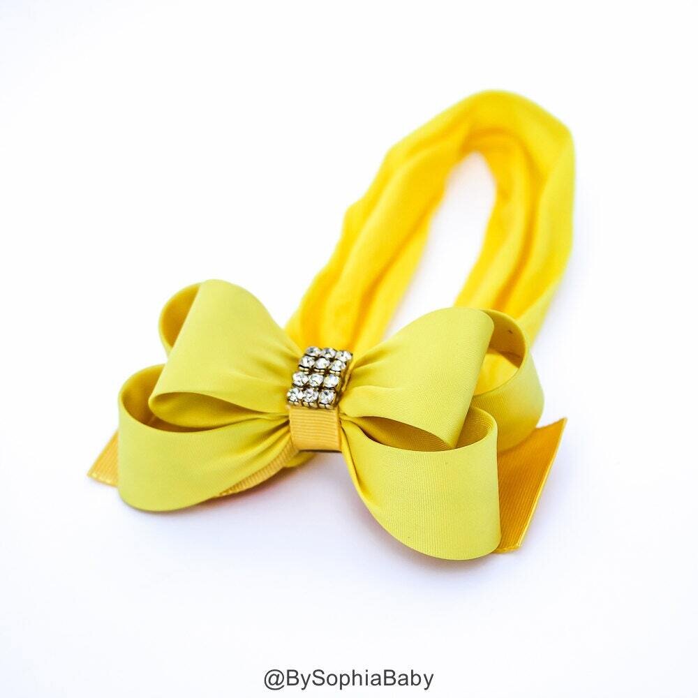 Yellow Big Bow Headband Yellow Baby Headband Baby Bow Headband Newborn Headband Baby Girl Headband …