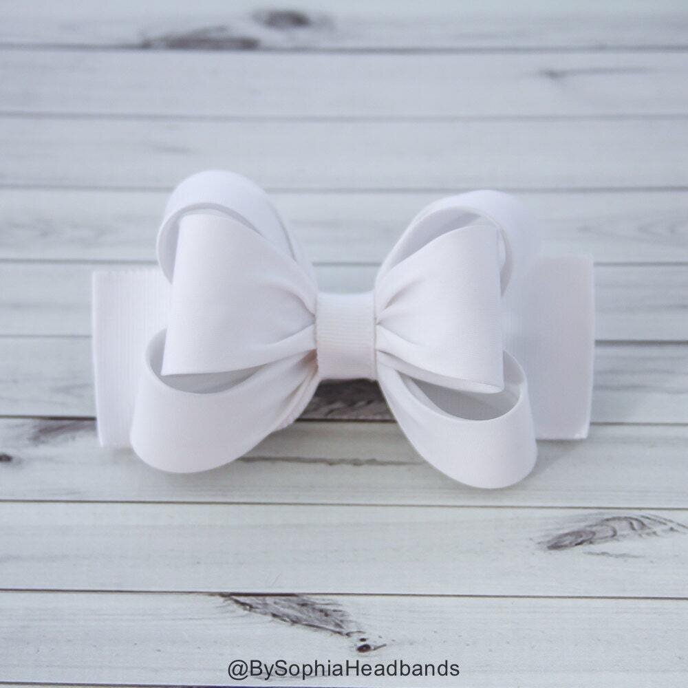 White Hair Clip White Bow Hair Clip Bow Hair Clip Toddler Gold Hair Clip Girls Bow Hair Clip Big Bo…