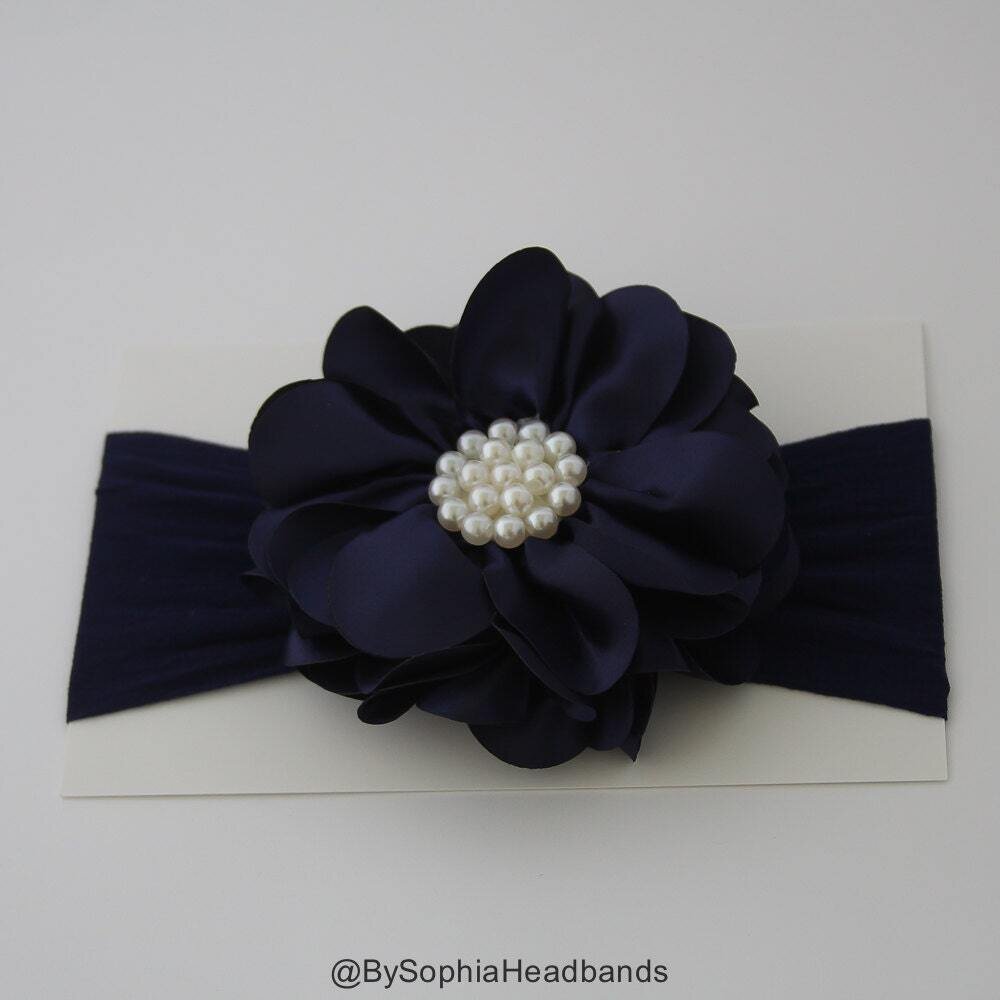 Navy Blue Flower Headband Baby Flower Headband Baby Girl Headband Photo Prop Big Flower Headband Fl…