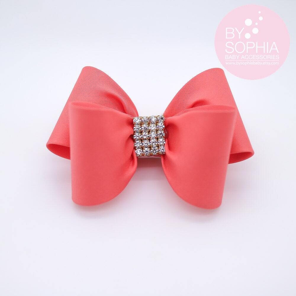 Coral Bow Coral Bow Hair Clip Bow Hair Clip Toddler Coral Hair Clip Girls Bow Hair Clip Big Bow Hai…