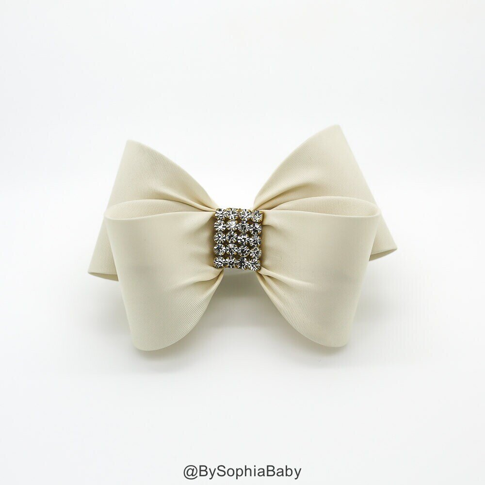 Ivory Bow Hair Clip Bow Hair Clip Toddler Hair Clip Girls Bow Hair Clip Big Bow Hair Clip Rhineston…