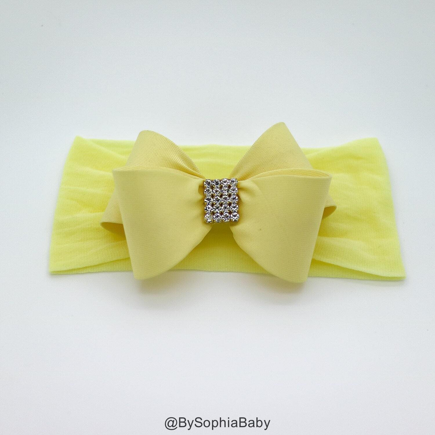 Baby Headband Light Yellow Baby Headband Baby Bow Headband Newborn Headband Baby Girl Headband Nylo…