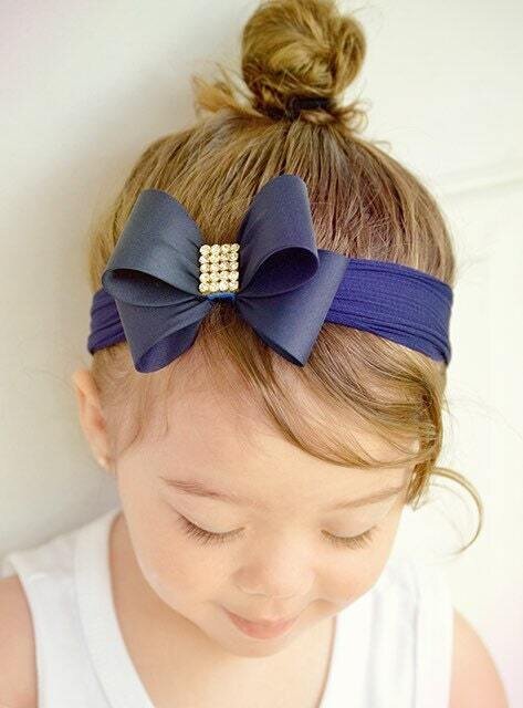 Baby Headband Headwrap Navy Blue Baby Headband Navy Blue Baby Headband Newborn Headband Big Bow Blu…