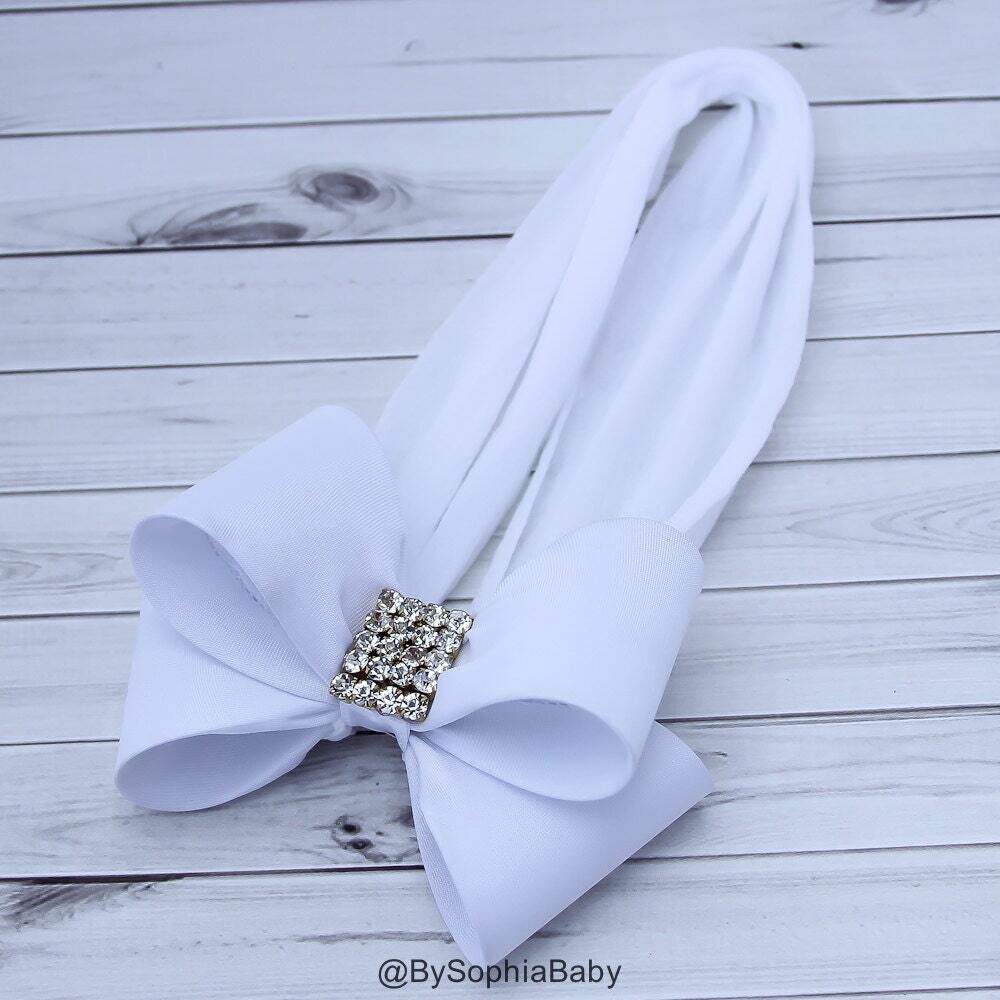 Baby Headband Headwrap White Big Bow Headband White Baby Headband Nylon Headband Girls Headband Fir…
