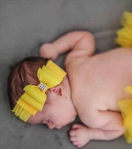 Baby Headband Yellow Big Bow Headband Yellow Baby Headband Newborn Headband Big Bow Headband Bow He…