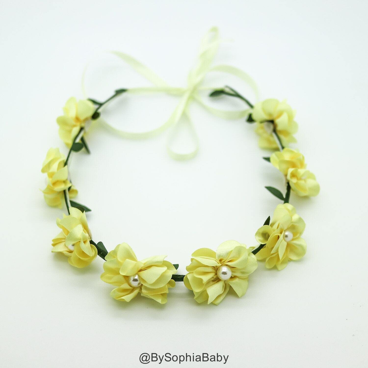 Baby Flower Crown Toddler Flower Crown Light Yellow Flower Crown Girls Flower Crown Baby Flower Hea…