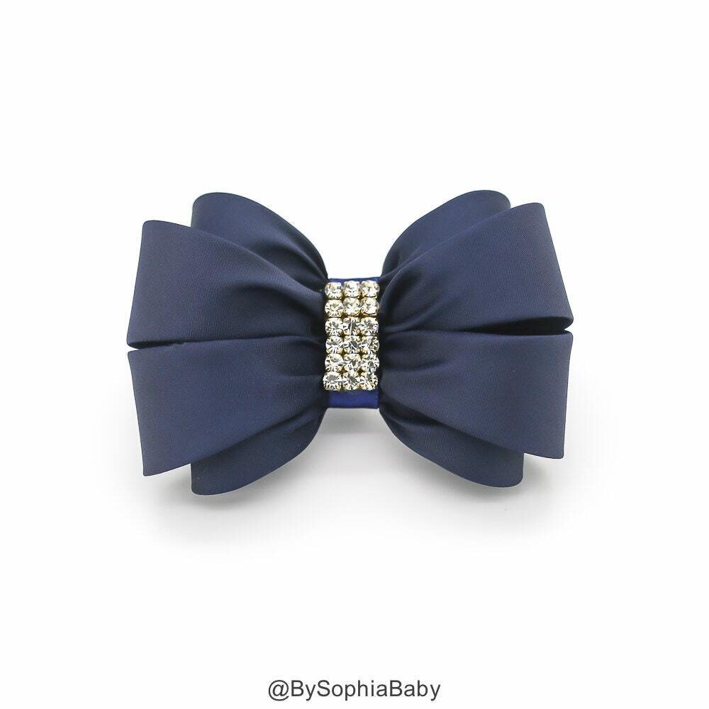 Navy Blue Bow Hair Clip Girls Hair Bow Navy Big Bow Wedding Hair Clip Toddler Big Bow Hair Clip Rhi…