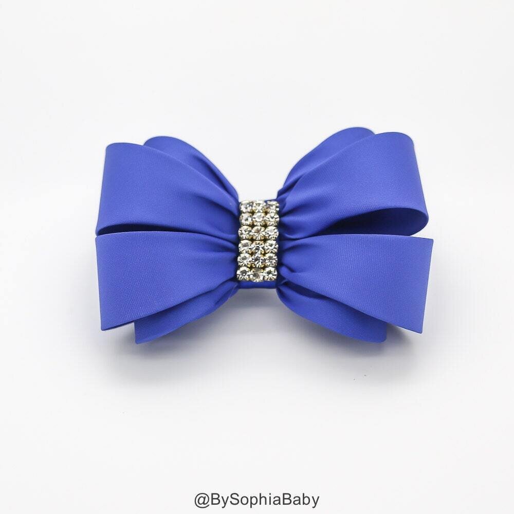 Royal Blue Bow Hair Clip Girls Bow Bow Hair Clip Wedding Hair Clip Toddler Hair Clip Rhinestone Hai…
