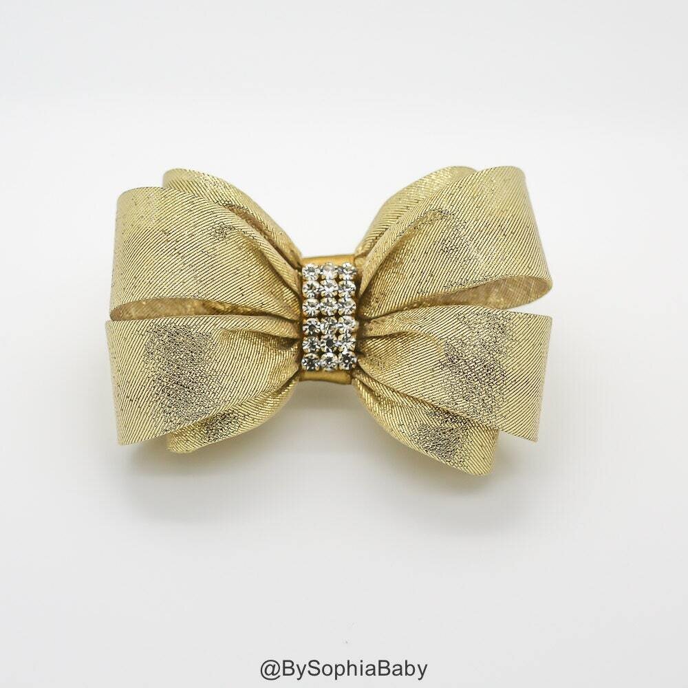 Gold Bow Hair Clip Girls Bow Bow Hair Clip Wedding Hair Clip Gold Bow Toddler Hair Clip Rhinestone …