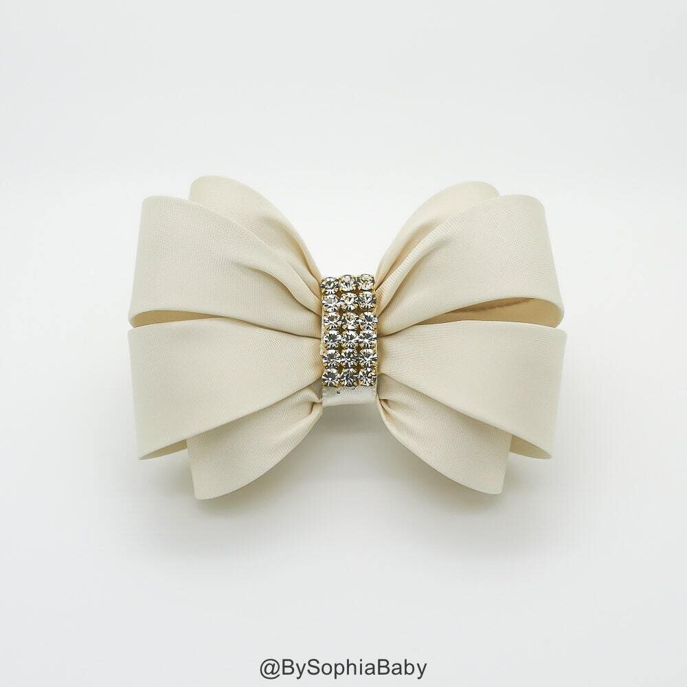 Ivory Bow Hair Clip Girls Bow Hair Clip Bow Hair Clip Wedding Hair Clip Toddler Hair Clip Rhineston…