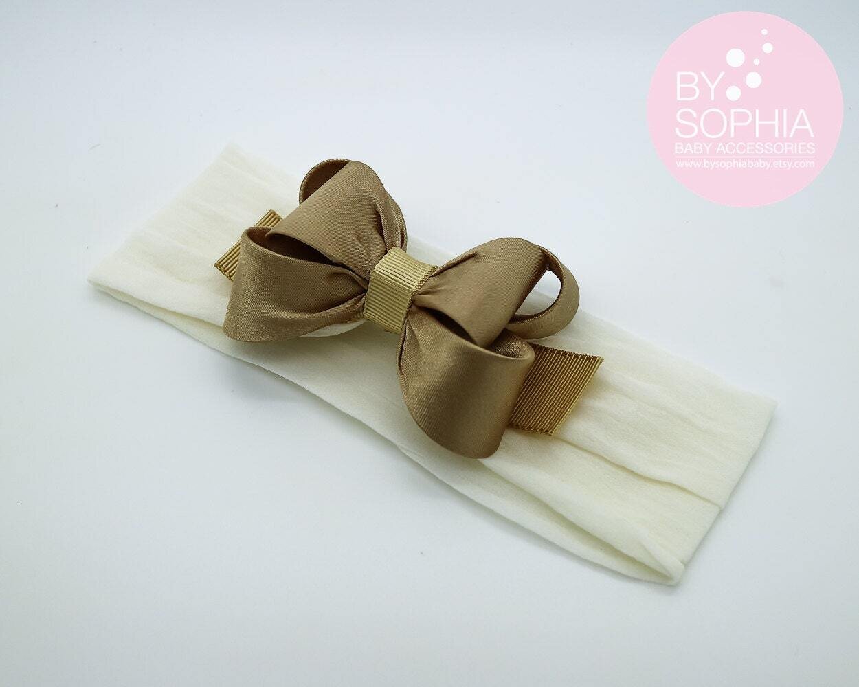 Baby Headband Gold Baby Headband Gold Bow Headband Nylon Headband Baby Girl Gold Head band Gold Bab…
