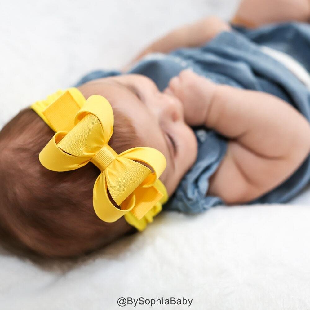 Yellow Big Bow Headband Yellow Baby Headband Baby Bow Headband Newborn Headband Baby Girl Headband …