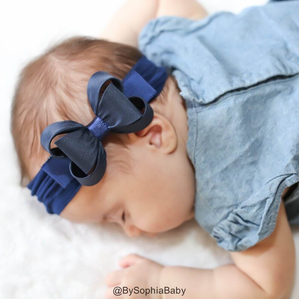 Navy Blue Big Bow Headband Navy Blue Baby Headband Navy Blue Baby Headband Newborn Headband Blue Bo…