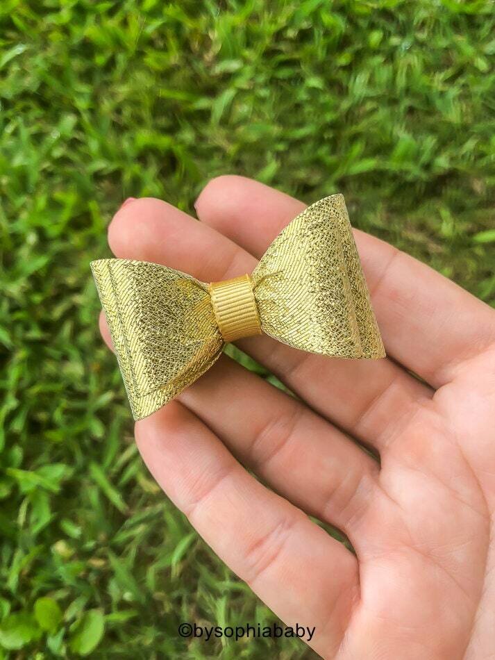 Baby Gold Bow Newborn Baby Bow Gold Baby Hair Bow Small Baby Bow Hair Clip Flower Girl Baby Small Hair Bow Gold Baby Bow 1484
