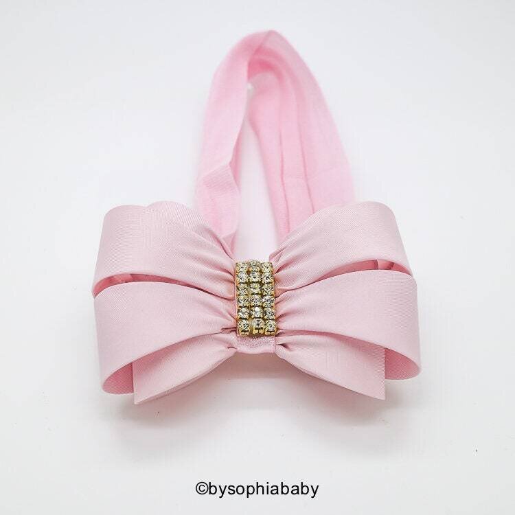 Baby Headband Headwrap Light Pink Big Bow Headband Pink Baby Headband Bow Nylon Headband Pink Girls…