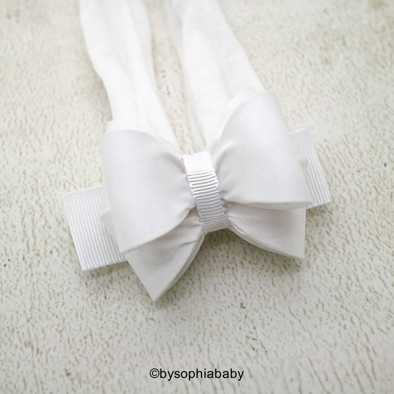 White Bow Headband White Girls Headband Baby White Bow Headband Newborn Baptism Headband Nylon Head…