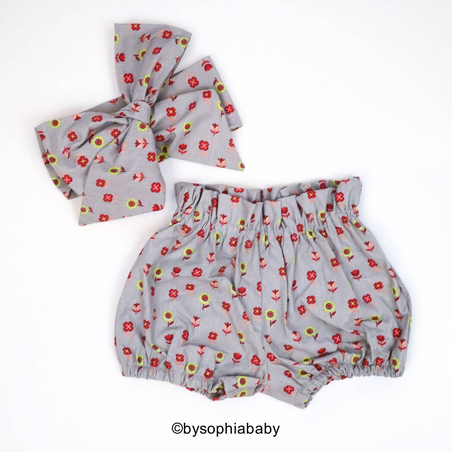 Gray Floral Baby Head Wrap and Short Set, Baby Head wrap and Short, Baby Summer outfit, Baby Floral…